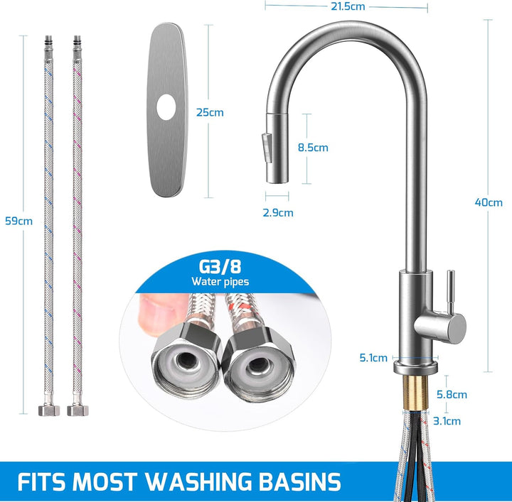Wasserhahn Küche mit Abnehmbare Basis, Küchenarmatur Ausziehbar Mischbatterie Küche, Edelstahl Heiss