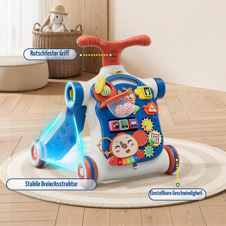 HYES 5 in 1 Lauflernwagen, Baby Spiel und Lauflernhilfe mit Musik und Abnehmbarem Spielboard, Laufwa