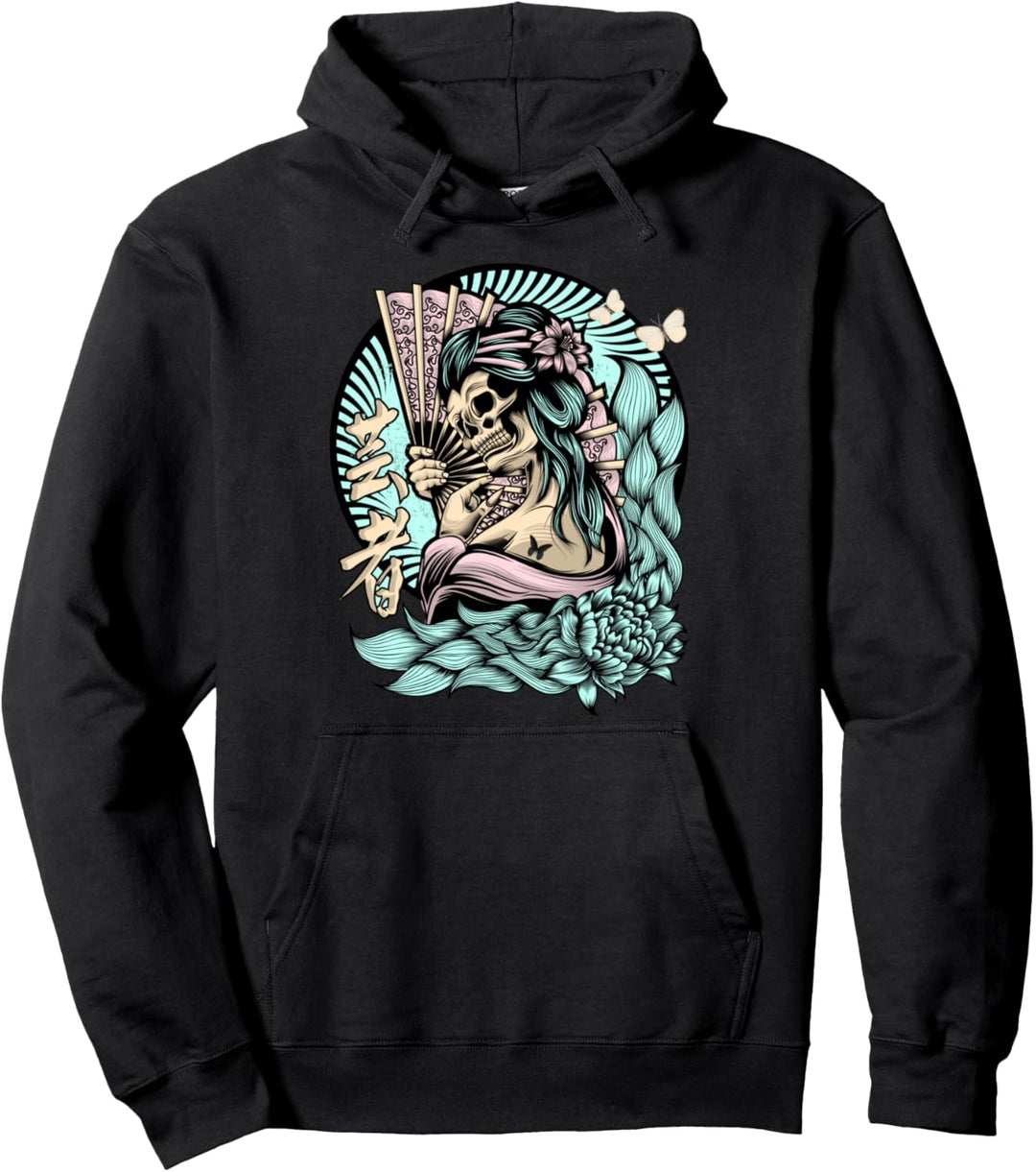 Pastell-Anime-Skelett-Mädchen, japanische detaillierte Illustration Pullover Hoodie
