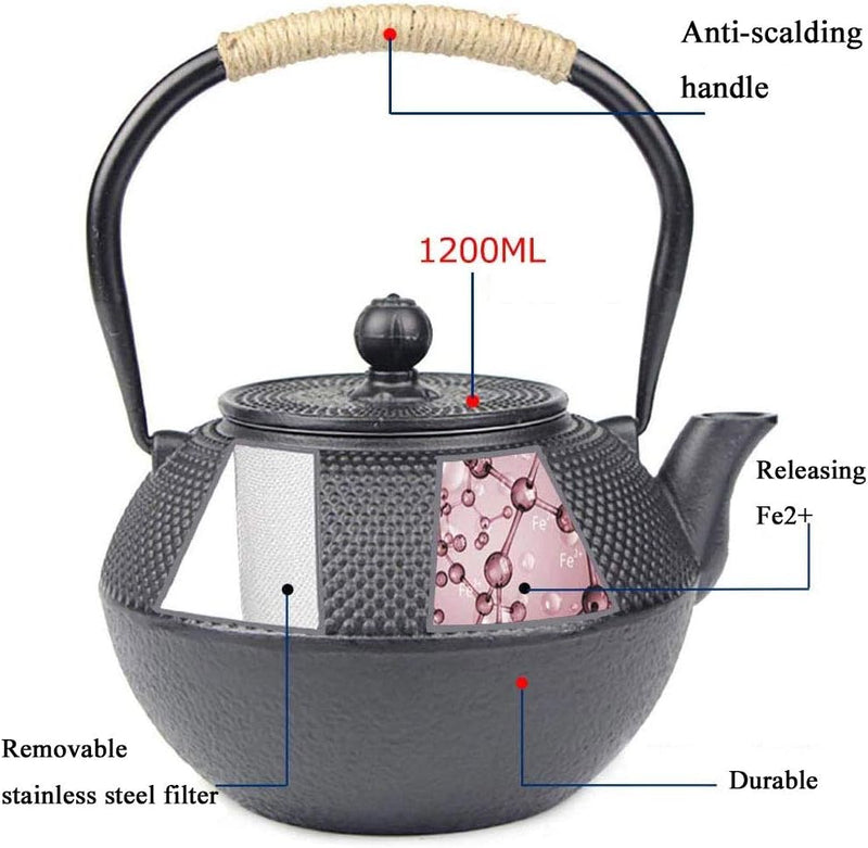 Webao Teekanne aus Gusseisen Japanische Tetsubin Wasserkocher Teekessel mit Sieb aus Edelstahl 1200m