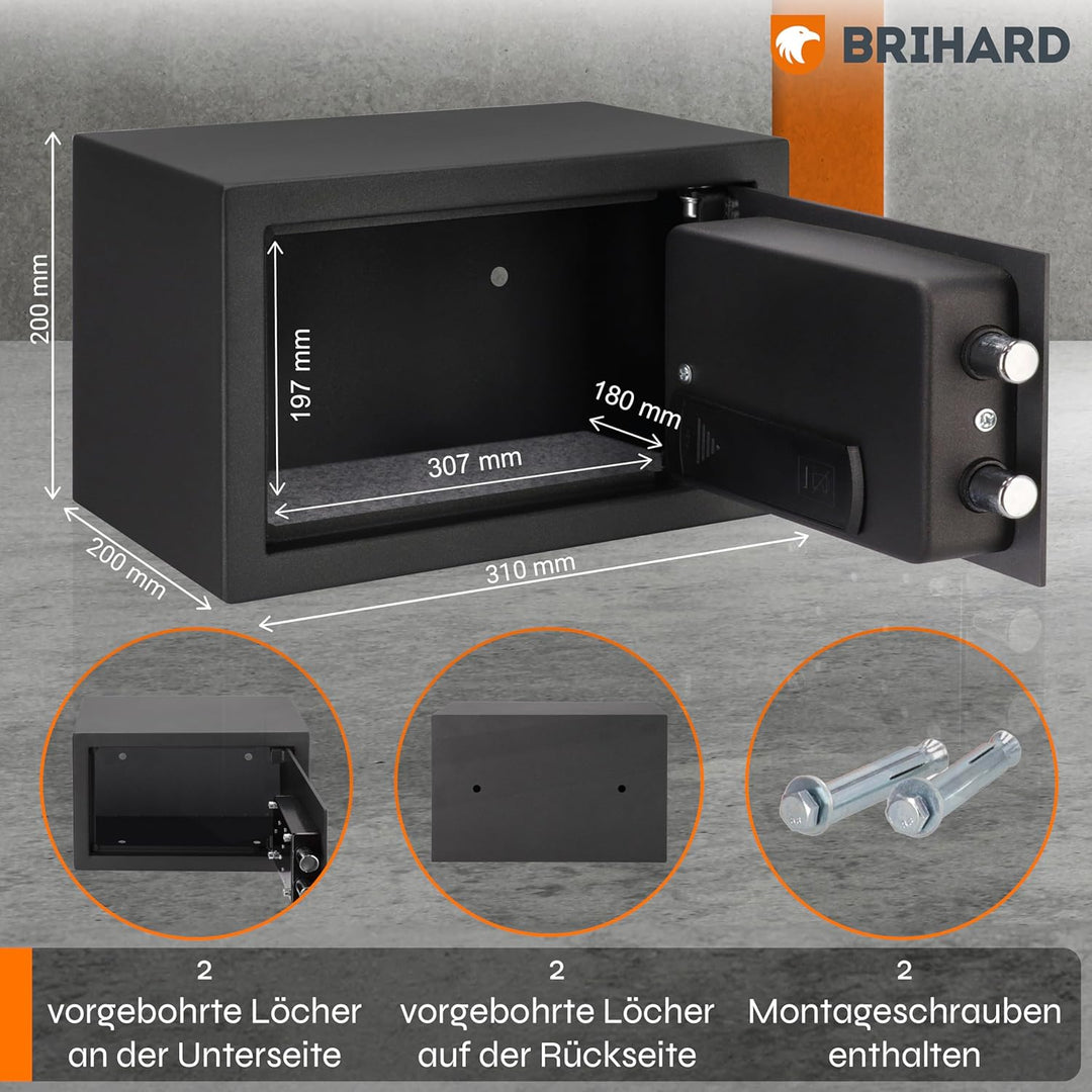 Brihard Home Electronischer Safe Kompakt - 20x31x20cm Kompakte Sicherheitsbox mit LED-Bildschirm mit