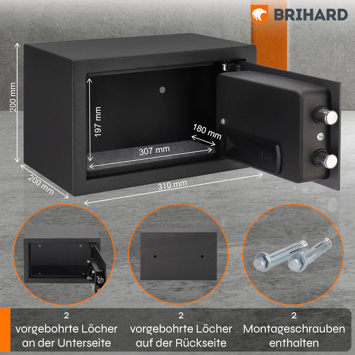 Brihard Home Electronischer Safe Kompakt - 20x31x20cm Kompakte Sicherheitsbox mit LED-Bildschirm mit