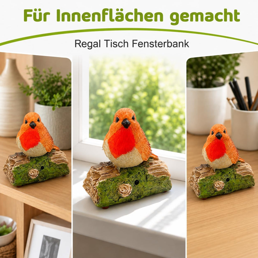 MIJOMA Dekovogel mit Vogelgezwitscher & Bewegungsmelder – Zwitschernder Vogel auf AST, Handbemalt, 1