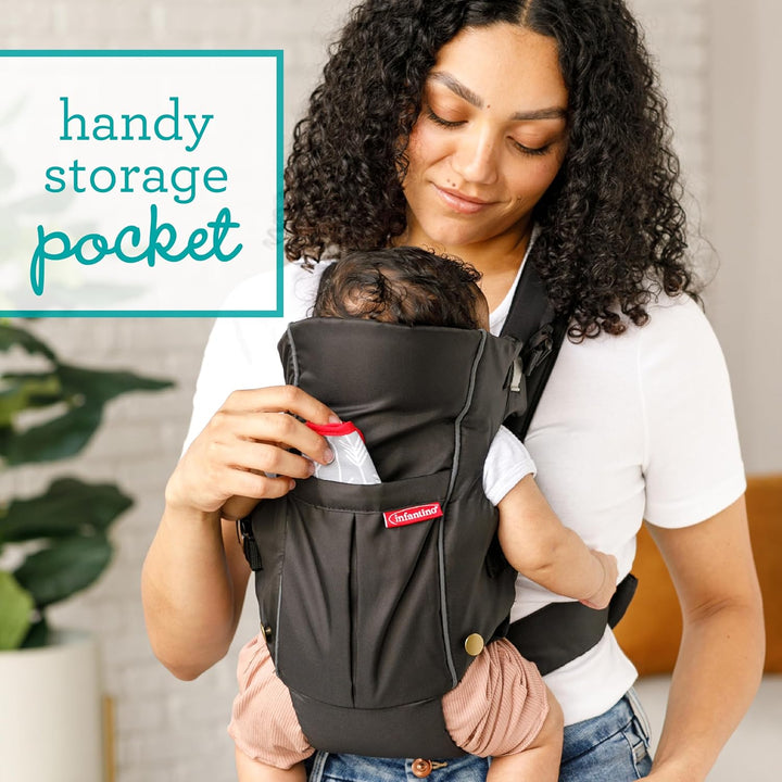 Infantino Swift Classic Babytrage, 2 Tragepositionen mit Wonder Cover Lätzchen, verstellbare Gurte,