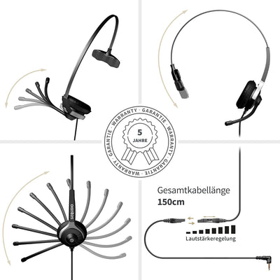 GEQUDIO Headset mit 2,5mm Klinke kompatibel mit Gigaset, Panasonic DECT Schnurlostelefon - Kopfhörer