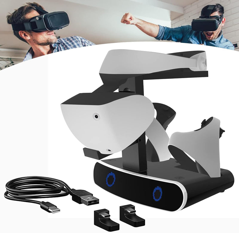 Ladestation für PS VR2, 3 in 1 Ladestation Ständer für VR2 2 Headset & Sense Controller, Ladedock St