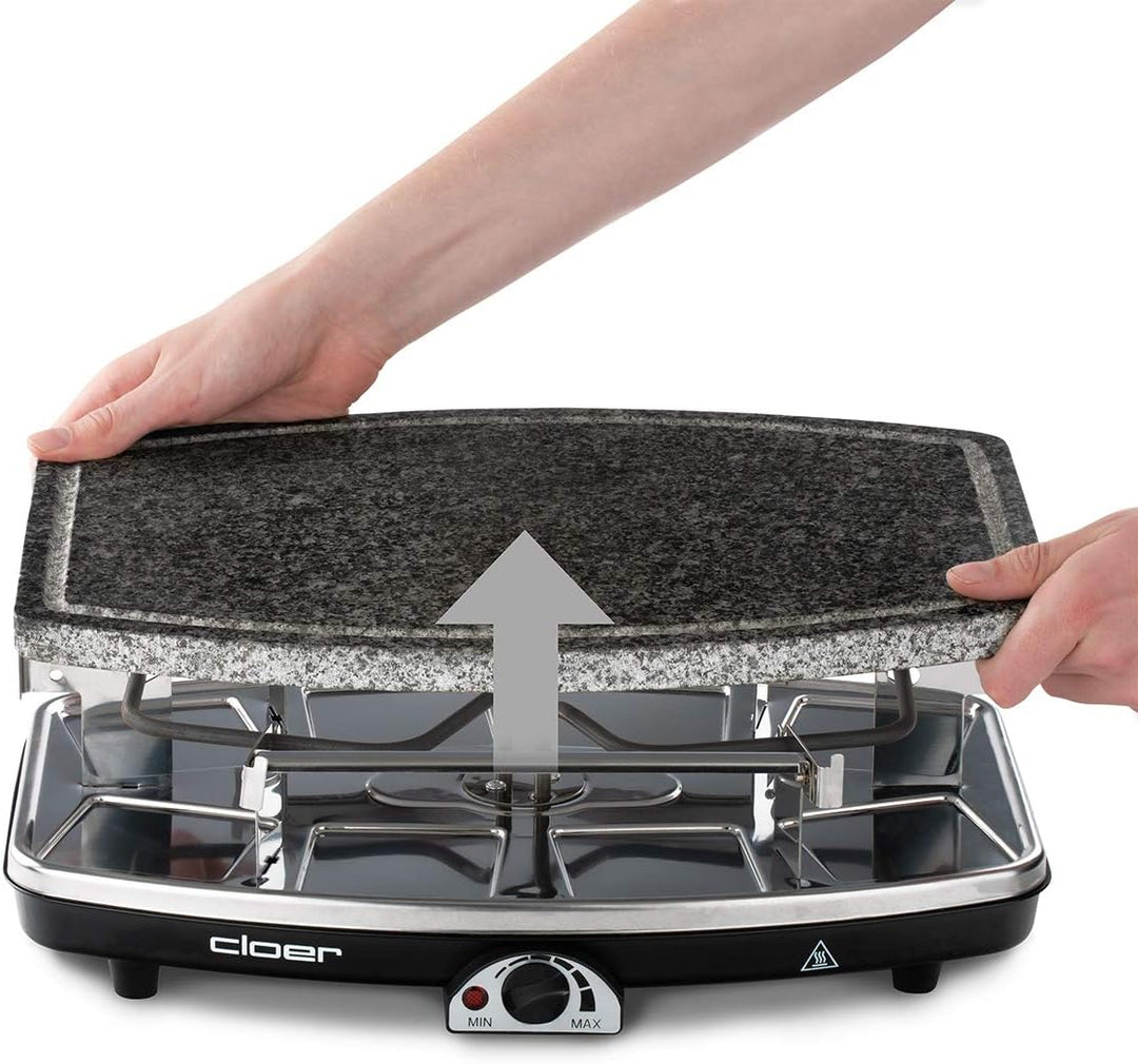 Cloer 6430 Raclette-Grill mit Naturstein, (1200 Watt, 8 Pfännchen antihaftbeschichtet mit wärmeisoli