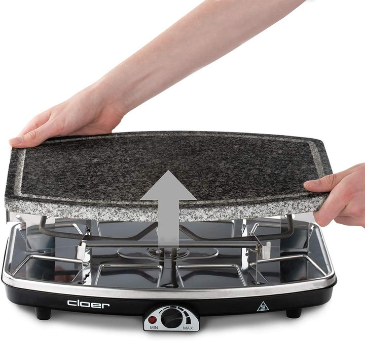 Cloer 6430 Raclette-Grill mit Naturstein, (1200 Watt, 8 Pfännchen antihaftbeschichtet mit wärmeisoli