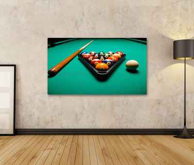 Bild auf Leinwand Billard Tisch Billardkugeln Snooker Wandbild Poster Kunstdruck Bilder Format: 100x