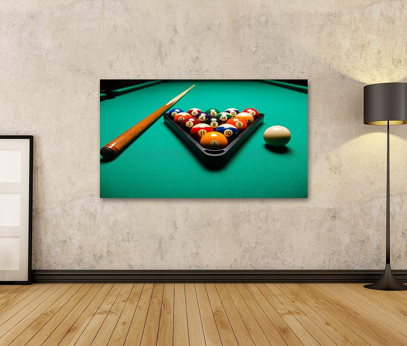 Bild auf Leinwand Billard Tisch Billardkugeln Snooker Wandbild Poster Kunstdruck Bilder Format: 100x