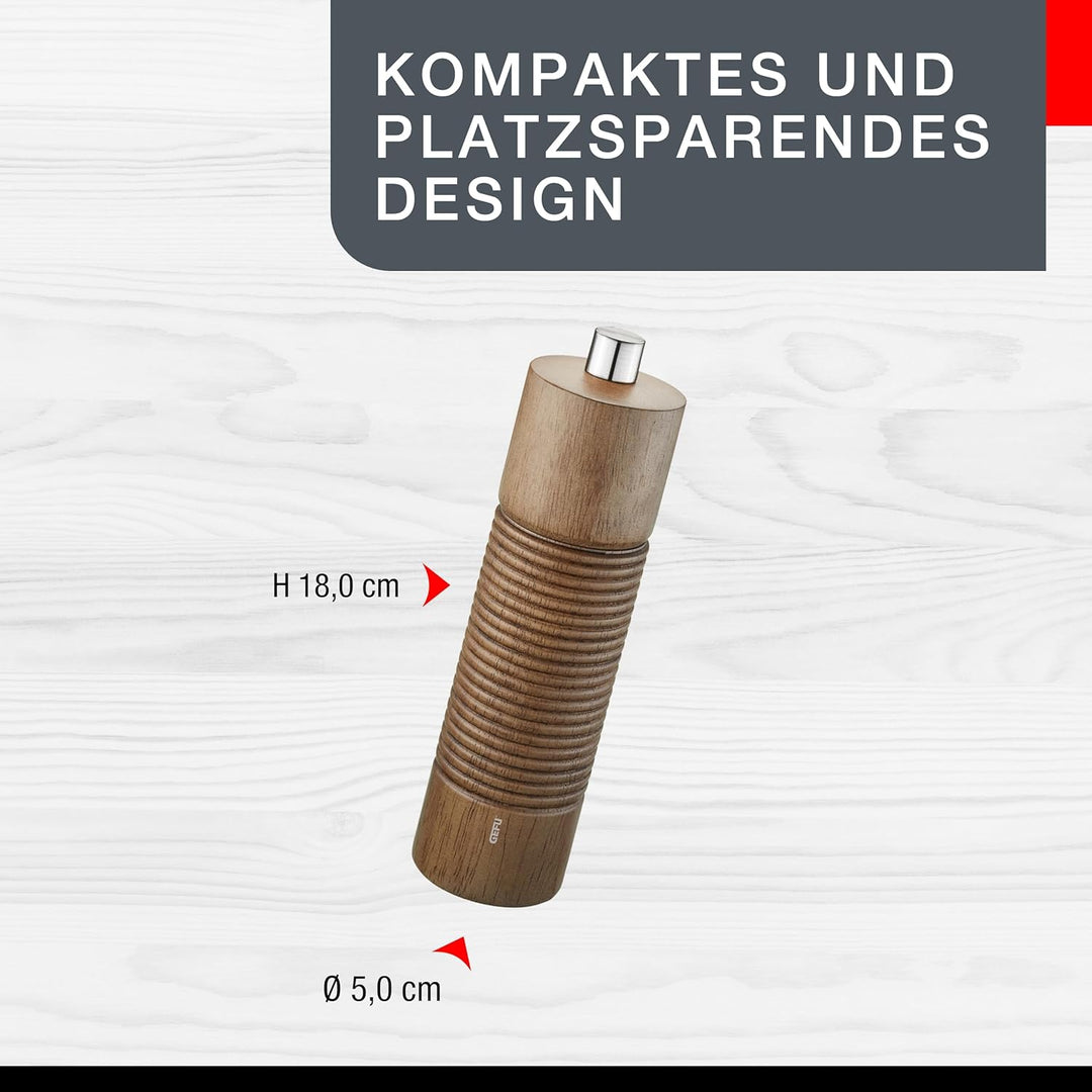 GEFU Salz- oder Pfeffermühle Tedoro - Manuelle Gewürzmühle - Unbefüllt - Verstellbares Keramikmahlwe