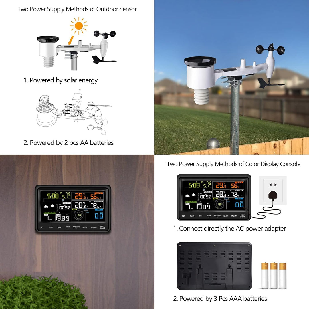 Ecowitt Wetterstation mit WLAN, professionelle digitale Wettervorhersagestation mit grossem Farbdisp