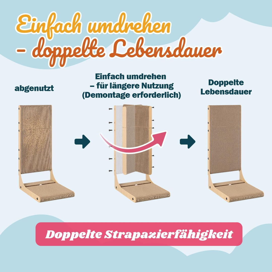 Zakkart 2er-Set Kratzbrett für Katzen, 65 cm Hoch - L-förmiger Karton-Kratzbaum für Innenräume, Krat