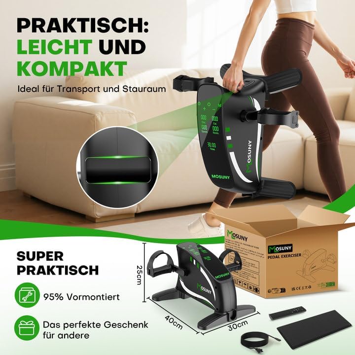 Pedaltrainer, MOSUNY 2026 2 in 1 Pedaltrainer für Zuhause mit Widerstand + Geschwindigkeit, Leise &