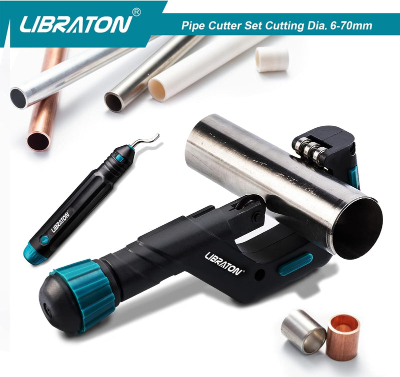 Libraton Rohrschneider 6-70 mm, Rohrabschneider, Kupferrohrschneider Set, Leitungsschneider mit Entg