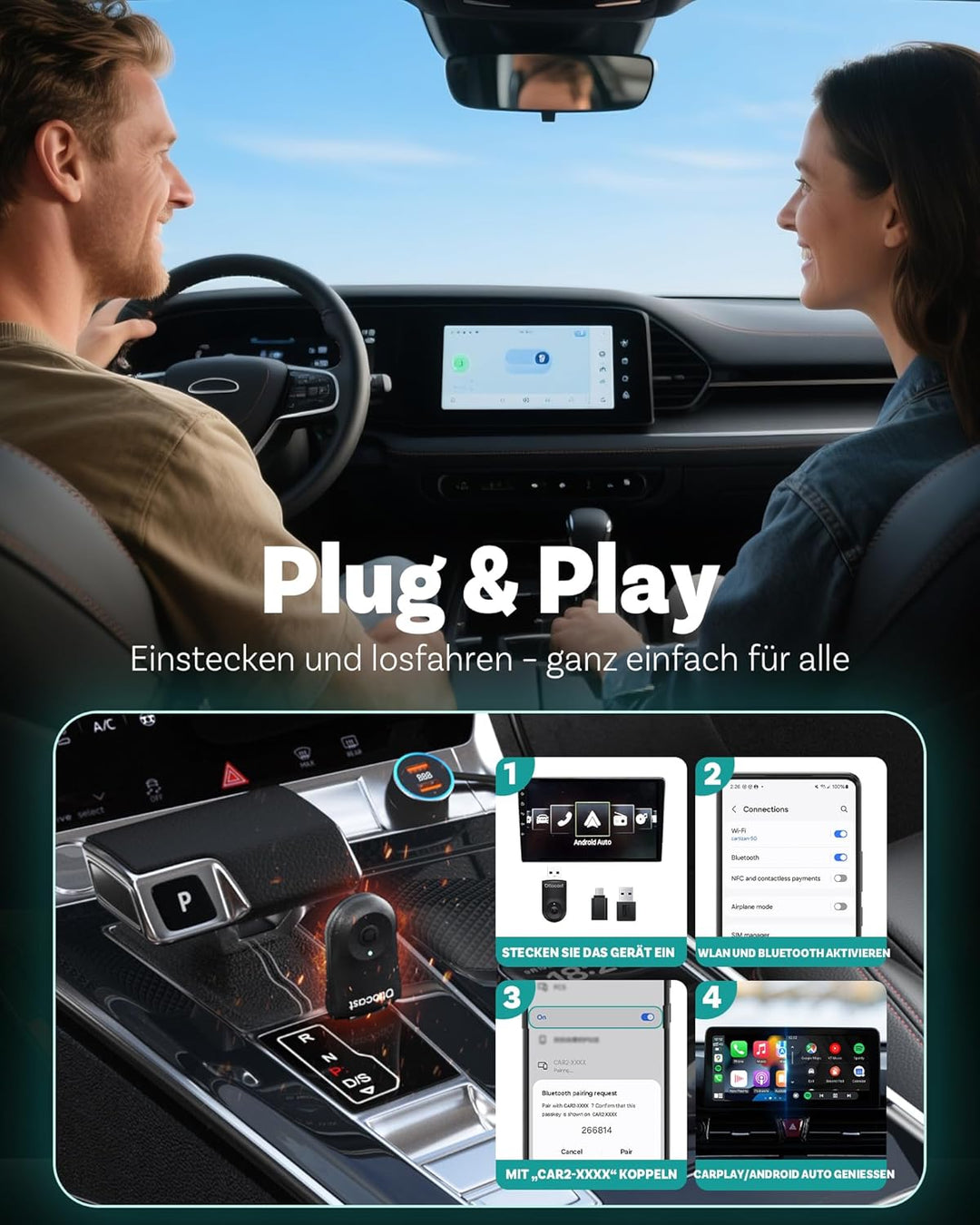 Neu 2025 Ottocast Mini Flow – Wireless CarPlay Adapter & Android Auto Adapter, 2-in-1 Dongle, Plug &