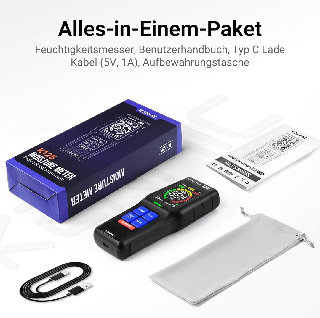 Feuchtigkeitsmessgerät für Wände, Stiftlose Feuchtigkeitsmesser mit LCD-Anzeige und Akustischem Alar