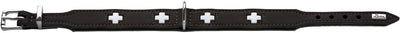 HUNTER SWISS Hundehalsband, Leder, hochwertig, schweizer Kreuz, 37 (XS-S), schwarz schwarz 37 (XS-S)