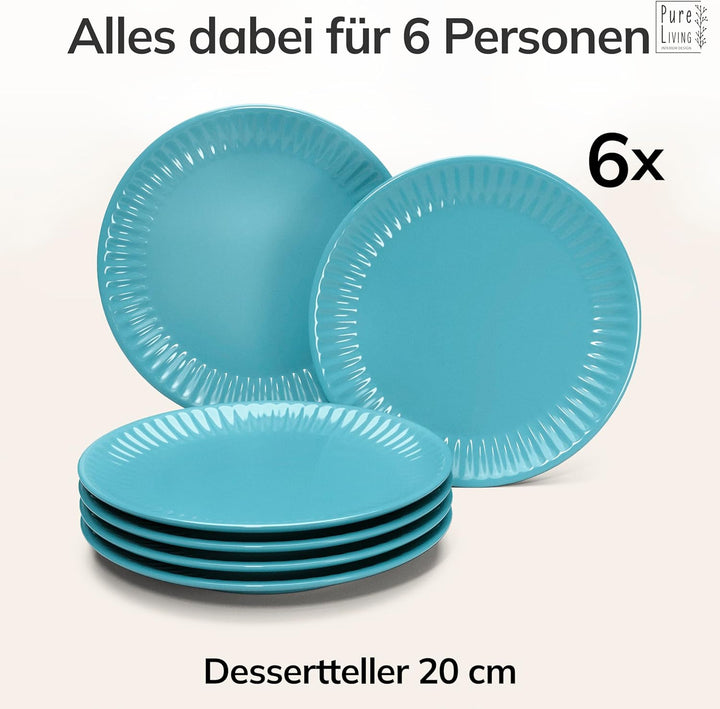 Steingut Frühstücksteller 6 Personen Hygge TESTSIEGER, Traumhaftes Skandinavisches Steingut Dessertt