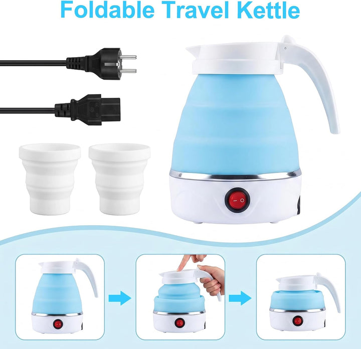 Faltbarer Wasserkocher 0,6L, 750W Reisewasserkocher Blau, Blau
