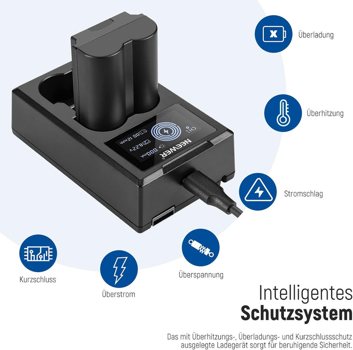 NEEWER NP-W235 Kamera Akkuladegerät Set, Doppel Steckplatz USB Ladegerät mit LCD, 2er Pack 2400mAh E