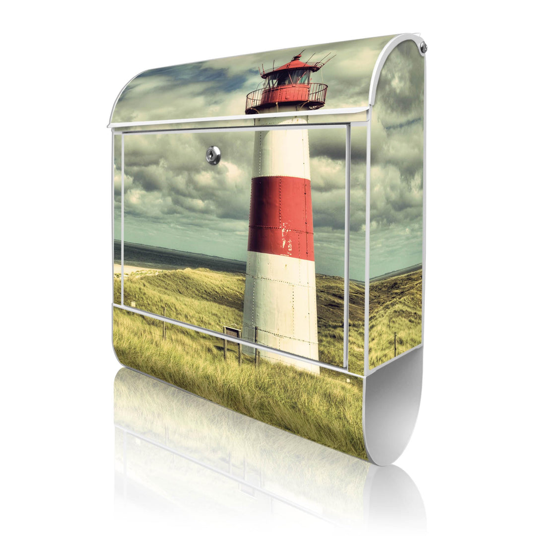 banjado Design Briefkasten 38,5x46,5x13cm & 2 Schlüssel - Briefkasten Stahl Weiss mit Zeitungsfach p