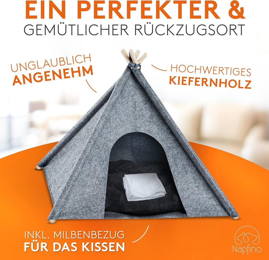 NAPFINO - Gemütliche Hundehöhle &amp; Katzenhöhle - Angenehme Hundehütte Indoor aus Filz - Hundezelt mit