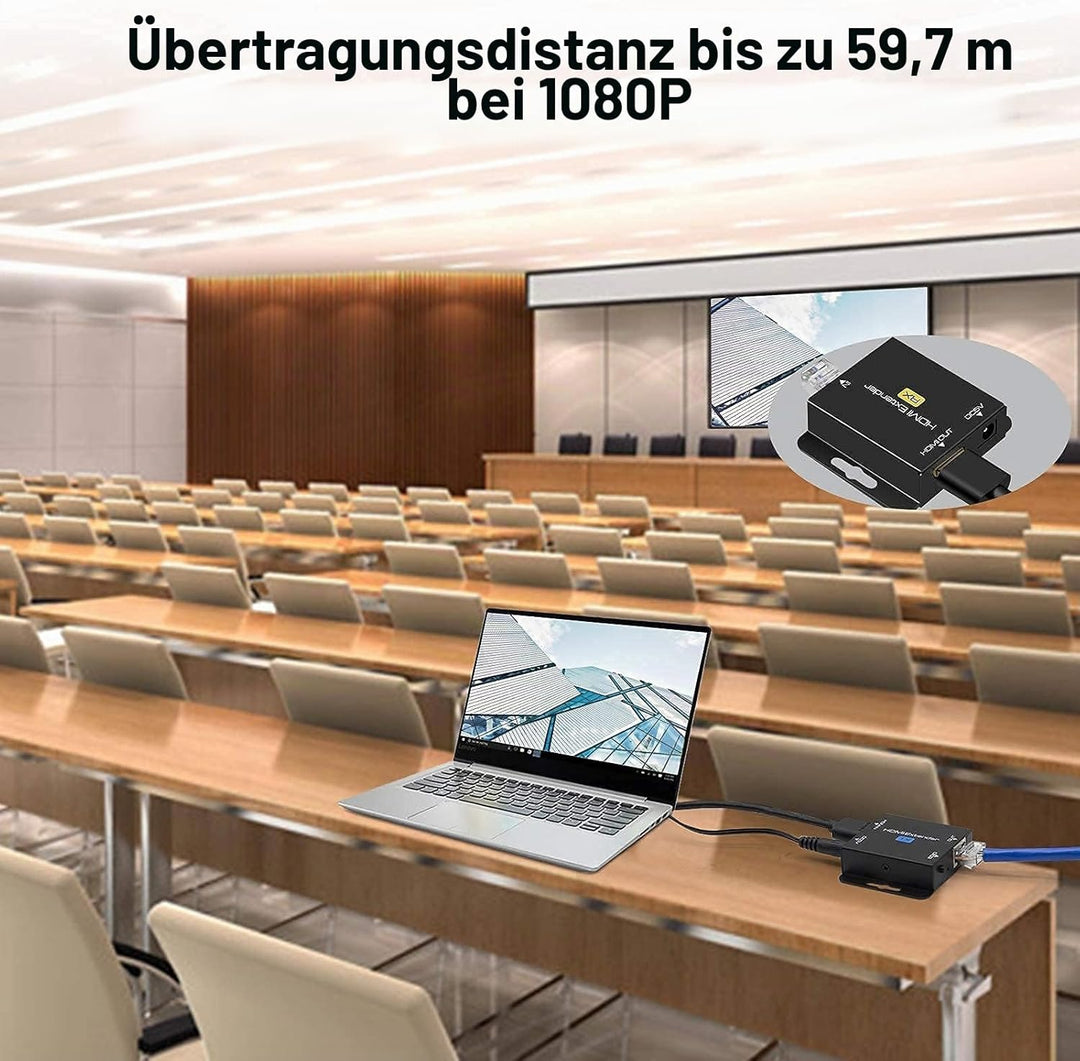 HDMI-Extender 60 m mit POC 1080p @ 60Hz 3D HDMI Repeater (TX und RX) RJ45 auf HDMI Konverter Transfe