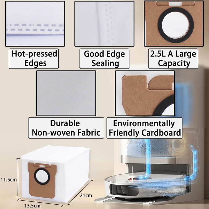 Geoviizon Zubehör für Xiaomi Robot Vacuum X10+,X20+ Saugroboter,1 Hauptbürste 4 Staubbeutel 4 Wischt