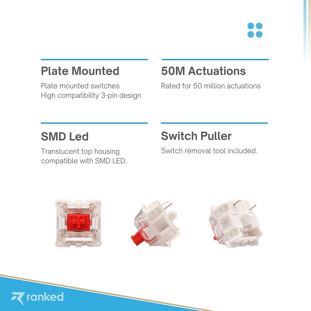 Packung mit Gateron ks-9 Tastenschaltern für Mechanische Tastaturen | Platte Montiert (Gateron Silen