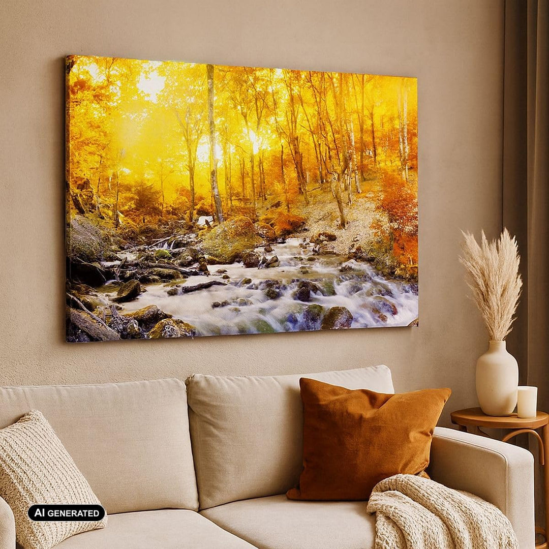 Bilder auf Leinwand Berge Bach Wasser Leinwandbild mit Rahmen 70x50cm Wandbilder Dekoration Wohnzimm