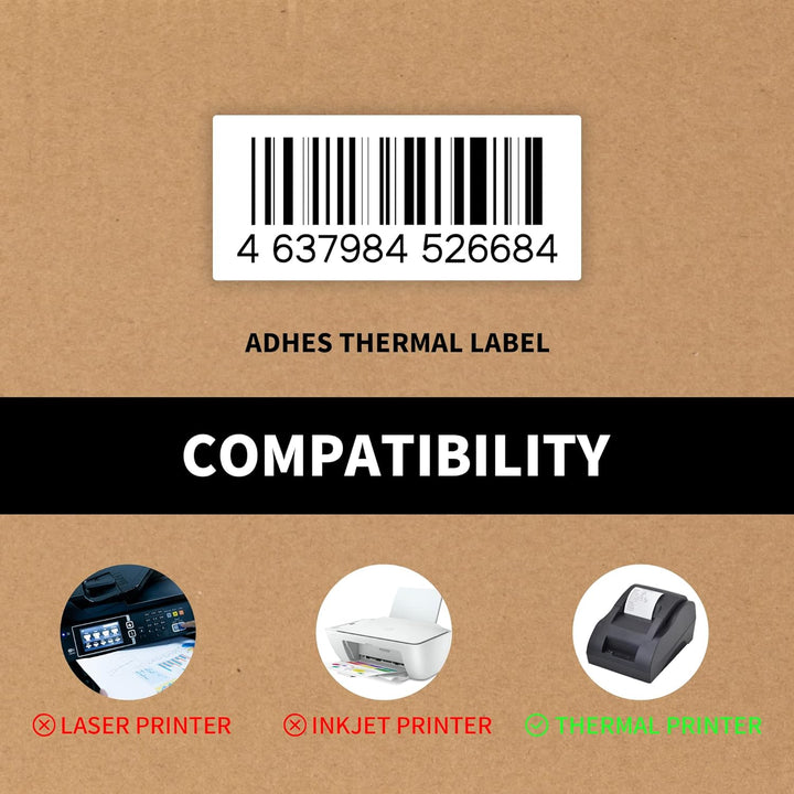 ADHES (1000 Blatt, 66mm*33.9mm) Thermodirekt-Etiketten, Druckbar Thermo Etiketten Weiss, Selbstklebe