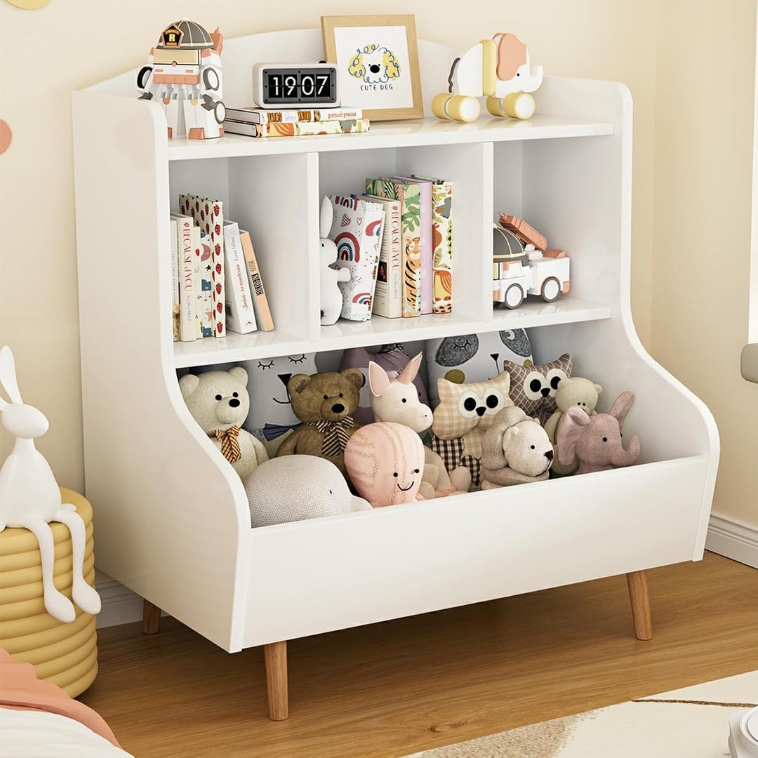 Kinderregal mit Spielzeugaufbewahrung – Bücherregal für Kinder, 3-stufiges Standregal mit Beinen, 5-