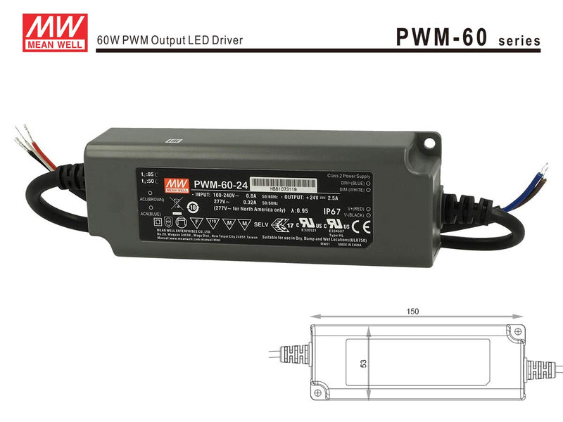 Meanwell PWM IP67 3-in-1 Dimming-Netzteil 0-10V 10V PWM Resistance (PWM-60-24), PWM-60-24