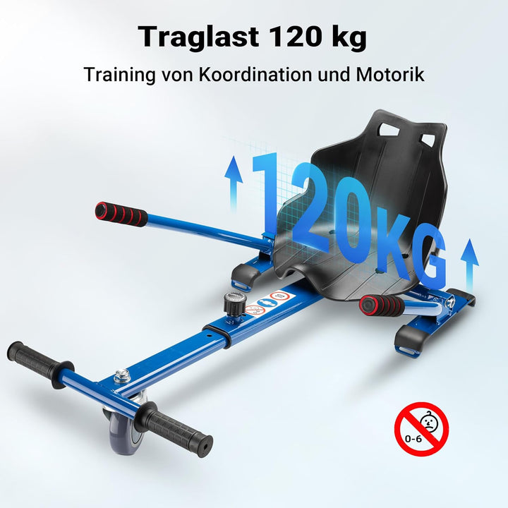 Wiltec Sitzscooter Blau, verstellbarer Kartsitz für Elektroscooter bis 120 kg, Sitzscooter kompatibe