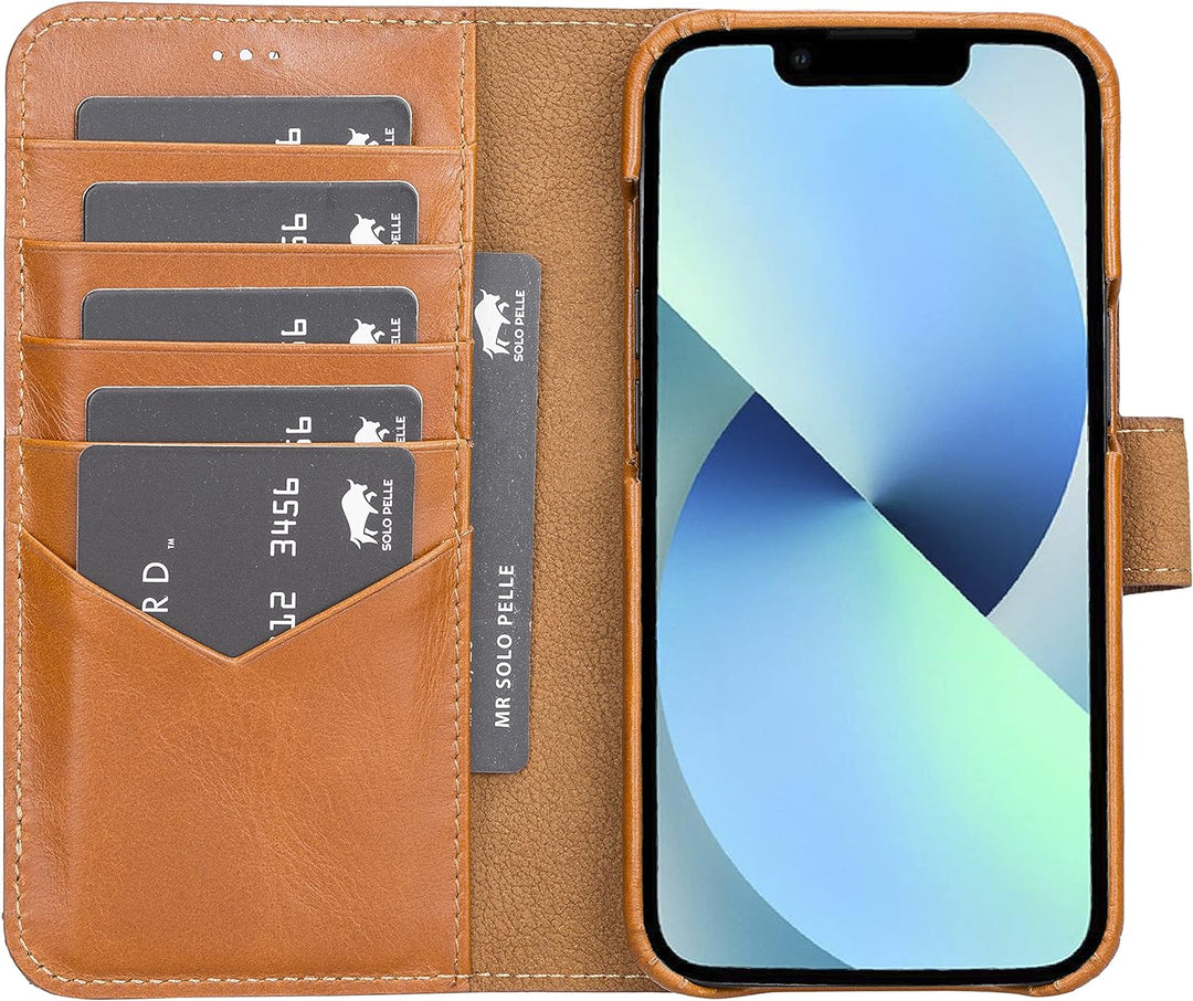 Solo Pelle Lederhülle kompatibel für iPhone 13 in 6.1 Zoll abnehmbare Hülle (2in1) inkl. Kartenfäche