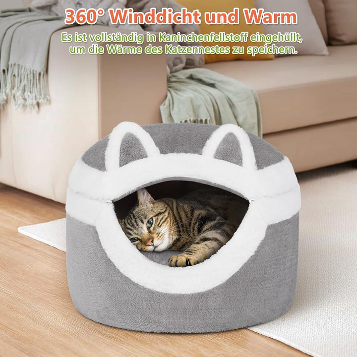 Ownpets 3-in-1 Katzenbett Höhle - Abnehmbares Schlafkissen für Indoor, Winter, Warm - Mit Weichem Ka