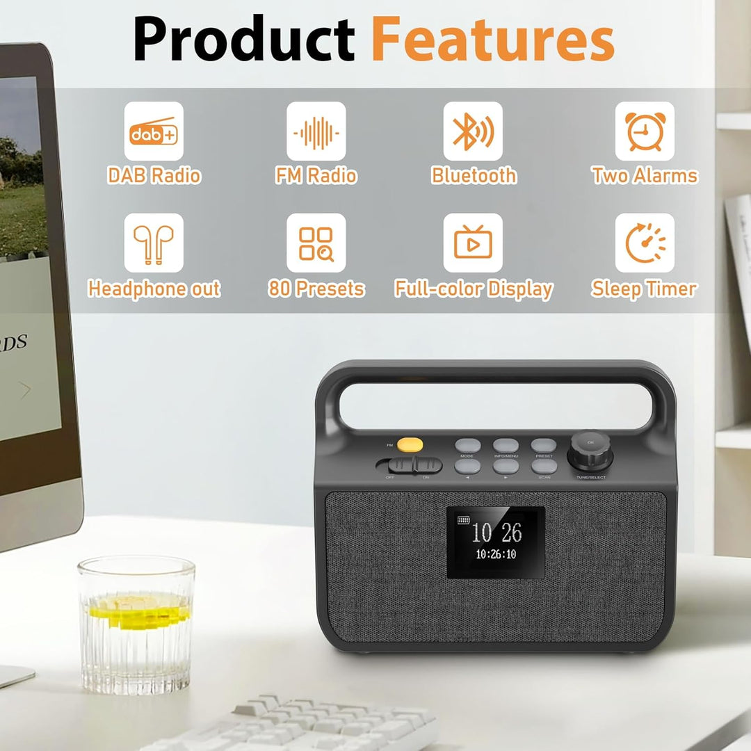 20000mAh Bluetooth Radio mit Handyladefunktion, DAB/FM Radio mit TF Karte, AUX IN, TFT Bildschirm, A