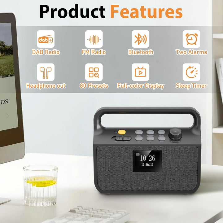 20000mAh Bluetooth Radio mit Handyladefunktion, DAB/FM Radio mit TF Karte, AUX IN, TFT Bildschirm, A