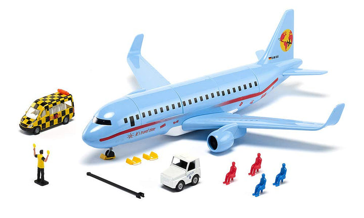 siku 5402, Verkehrsflugzeug mit Zubehör, Kunststoff, Hellblau, Viele Funktionen, Kombinierbar mit si