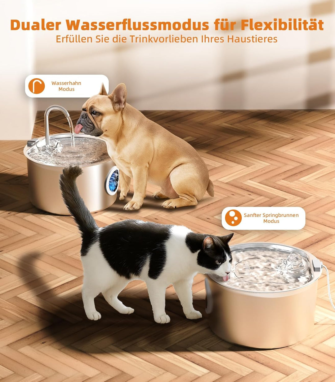 3.2L Katzenbrunnen Edelstahl mit 3 Filtern Trinkbrunnen für Katze Katzenbrunnen für Katzen mit Wasse