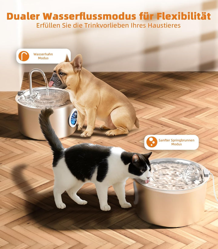 3.2L Katzenbrunnen Edelstahl mit 3 Filtern Trinkbrunnen für Katze Katzenbrunnen für Katzen mit Wasse