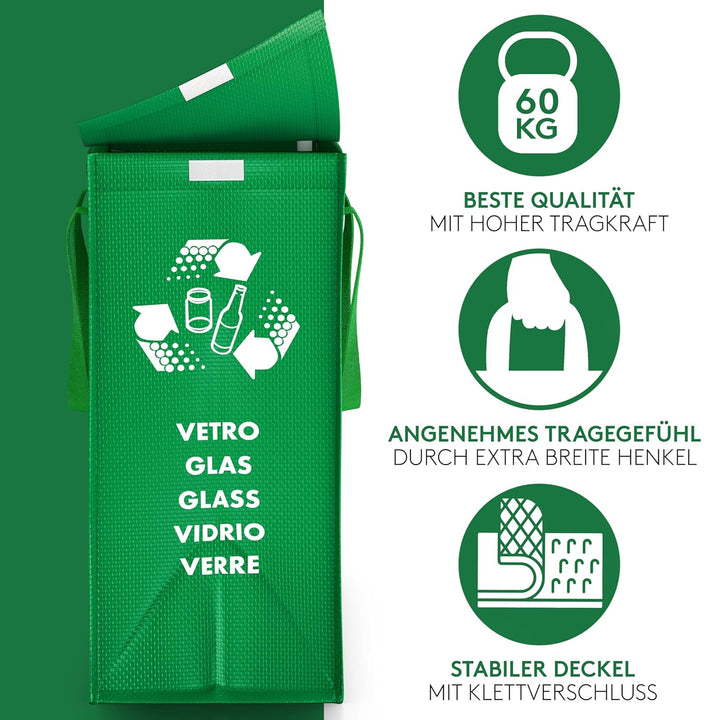 PTMS® Mülleimer 3 Fächer - Mülltrennsystem für Papier, Glas und Plastik - Umweltfreundliche Recyclin