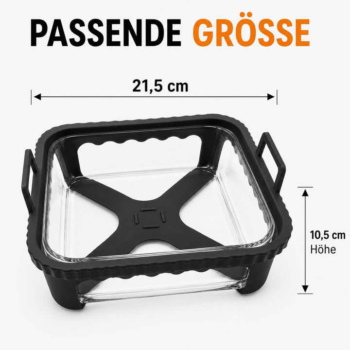 Glas Auflaufform Airfryer für Cosori TurboBlaze 6L &amp; Iconic Single 6,2L, Schwarz1, Schwarz1