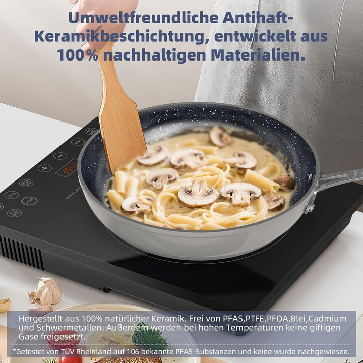 Nuwave Topfsets Pfannenset 12-Teilig Antihaft- Keramik von G10 Duralon Blue, Kochtöpfe mit Topfdecke