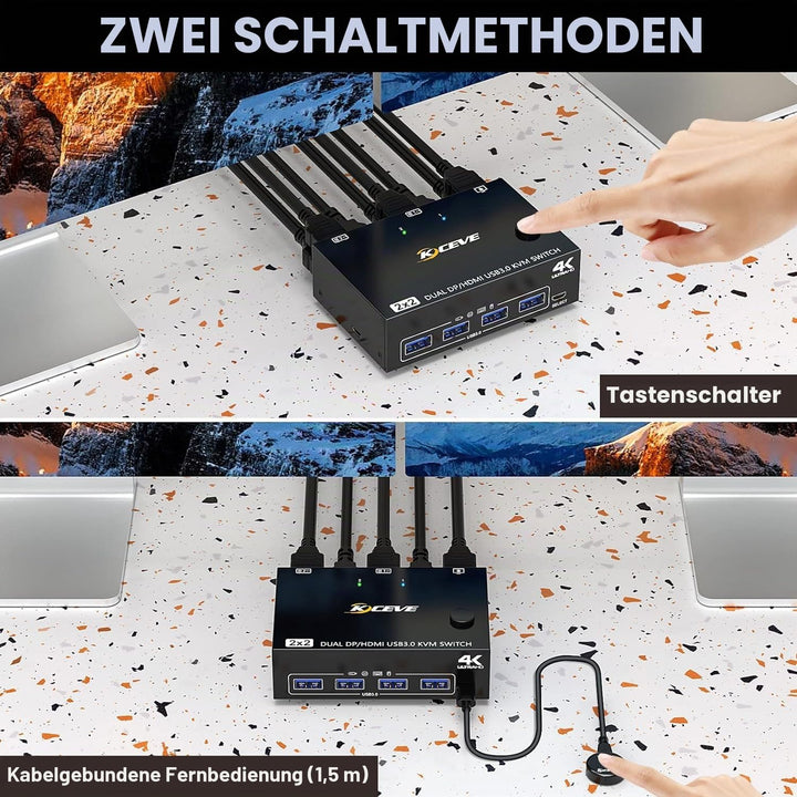 Dual Monitor KVM Switch Displayport HDMI, Camgeet KVM Switch 2 PC 2 Monitore, KVM Switches Displaypo