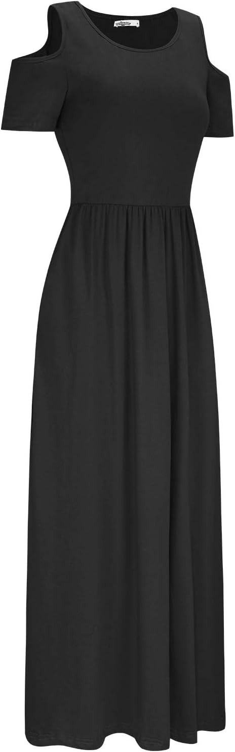 STYLEWORD Sommerkleid Damen Lang Maxikleid Sommer Elegant Freizeitkleid Kurzarm Kleider mit Taschen