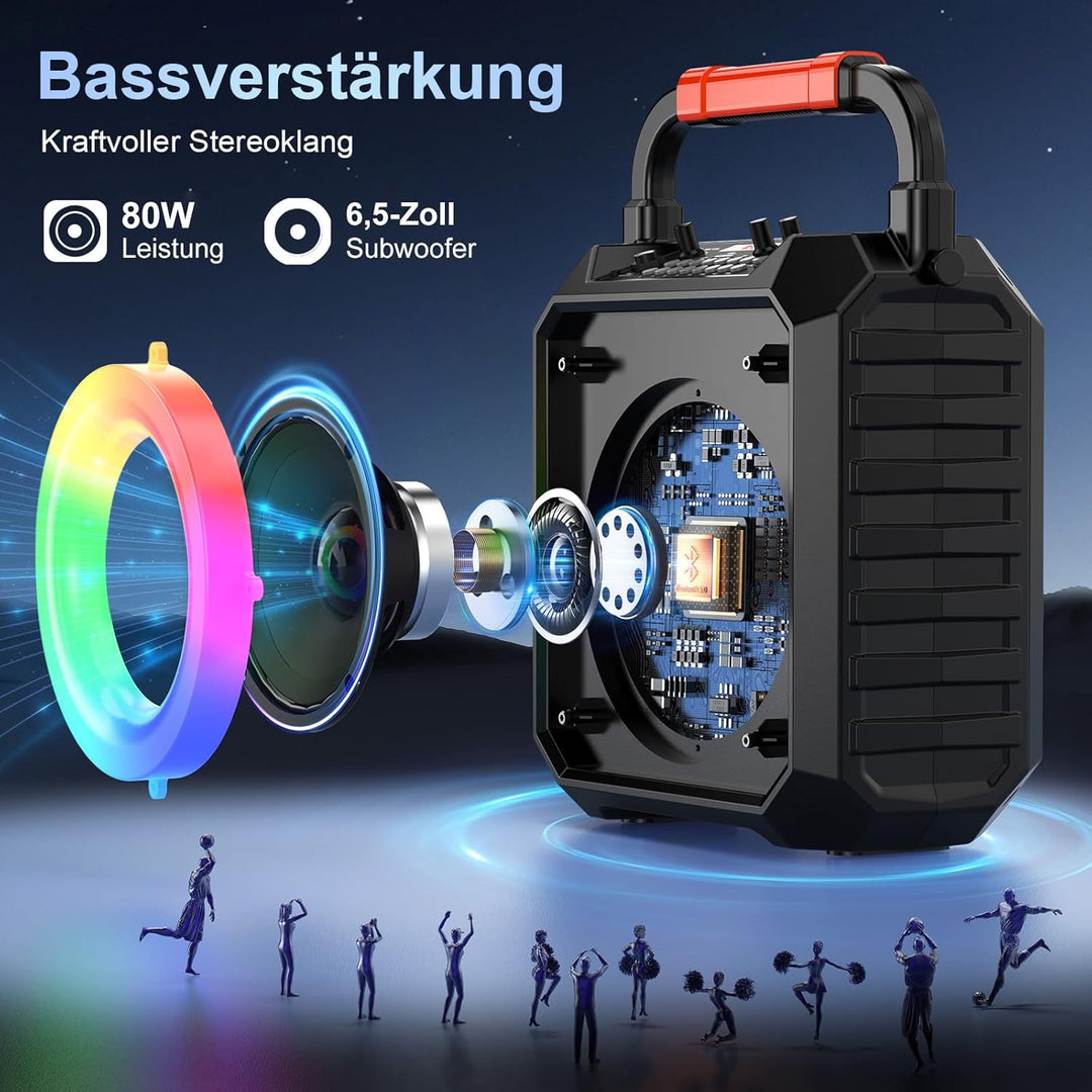 JAUYXIAN Karaoke Machine mit 2 drahtlosen Mikrofones, Tragbaren Bluetooth Lautsprecher mit RGB-Licht