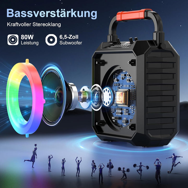 JAUYXIAN Karaoke Machine mit 2 drahtlosen Mikrofones, Tragbaren Bluetooth Lautsprecher mit RGB-Licht