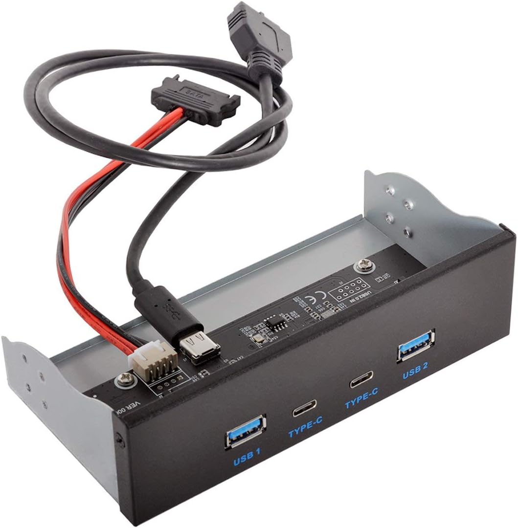 Xiwai USB-C & USB 3.0 HUB 4 Ports Frontpanel zu Motherboard 20pin Anschlusskabel für 5,25 Zoll CD-RO